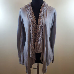 Sweaterworks Gray Ruffle Flyaway Cardigan Sweater